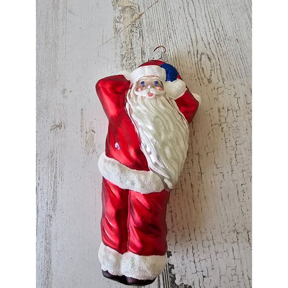 Patricia breen? Santa glitter red glass ornament Xmas tree - Picture 1 of 8